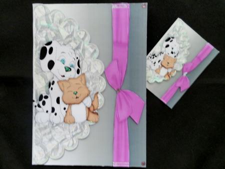 Cute Dalmation with Kitty Pink Bow on Scalloped Envelope by Julie McGregor