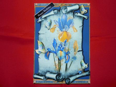 Dutch Iris & Iridescent Butterflies Scroll Topper by Julie McGregor