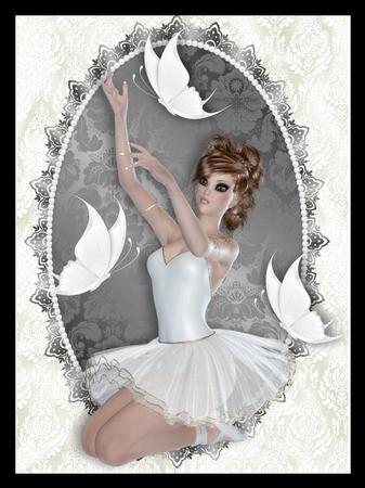 White Butterflies on Damask Lace with Ballerina by Julie McGregor