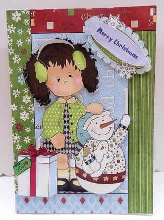Snowman with Little Girl & Present by Julie McGregor