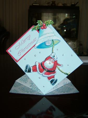Santa Swinging on Bell Diamond Top Card by Julie McGregor