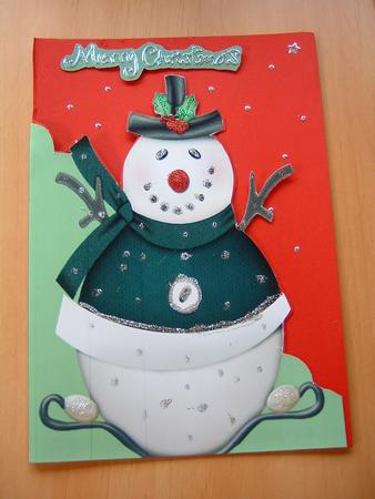 Snowman in Green A5 Shaped Front Print and Fold Card by Julie McGregor