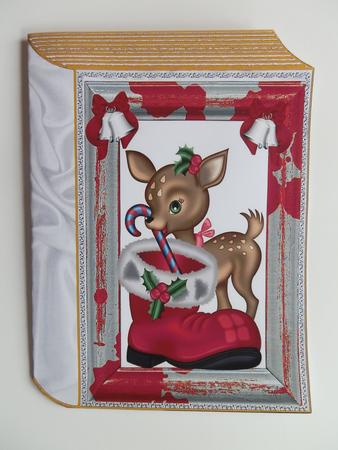 Cute Deer with Santa Boot & Candy Cane Folded Book by Julie McGregor