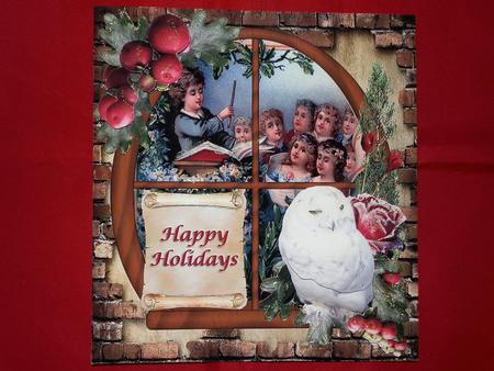 Snowy Owl & Choir Singing in Window Topper & Decoupage by Julie McGregor