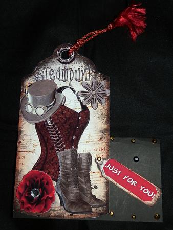 Steamin Girl! Basque and Steampunk Shoes and Hat on a Tag by Julie McGregor