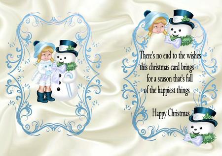 Girl with Lovely Snowman in the Snow Insert with Verse by Julie McGregor