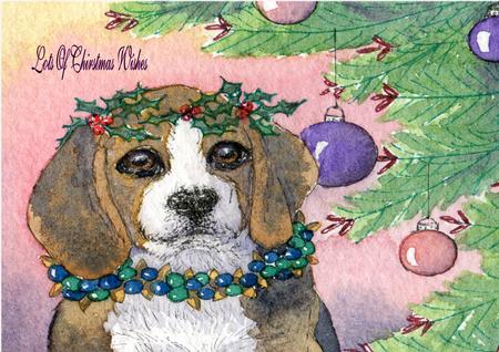 Beagle Proud of His Colour Sense with Christmas Decorations by Julie McGregor