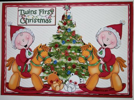 Baby Twins 1st Christmas Decoupage by Julie McGregor