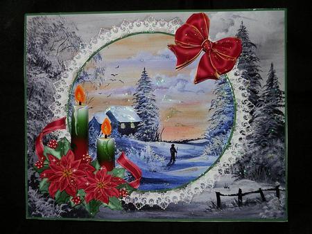 Christmas Winter Scene with Candles and Bows by Julie McGregor