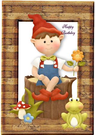 Little Gnome Sitting on a Tree Stump by Julie McGregor