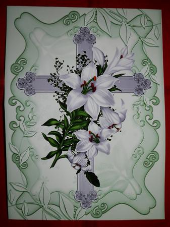 Pretty Silver Cross with White Lilies by Julie McGregor