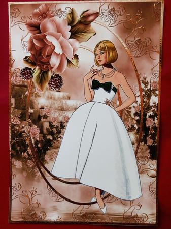 Lady in a White Dress Card with Decoupage by Julie McGregor