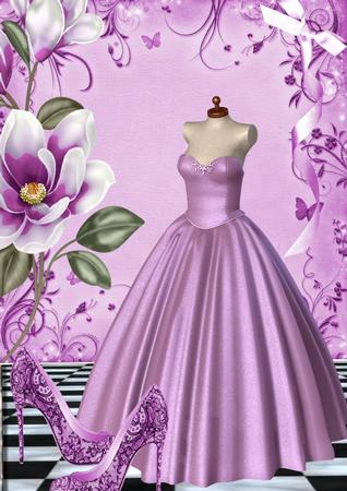 Evening Gown with Lilac Magnolias by Julie McGregor