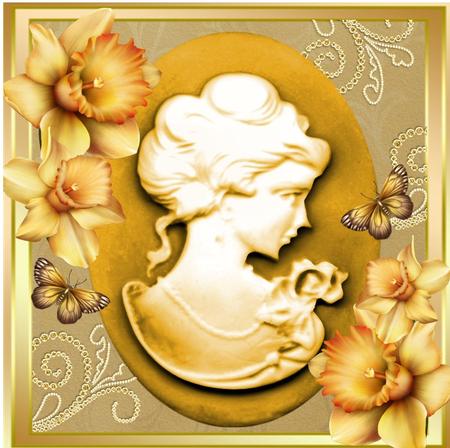 Beautiful Golden Cameo with Daffodils 8x8 Mini Kit by Julie McGregor