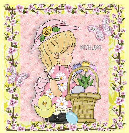 Cute Little Girl in Pink Daisy Dress with Basket 8x8 by Julie McGregor