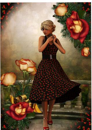 Black Cherry Dress and Roses by Julie McGregor