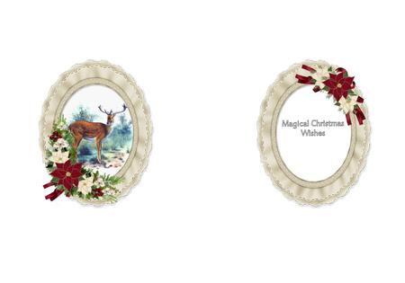 Vintage Christmas Deer with Poinsettia Pyramid Insert by Julie McGregor