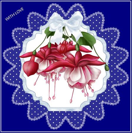 Fuschias on Lace 8 x 8 Decoupage Card Topper by Julie McGregor