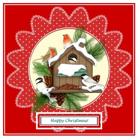 Christmas in the Bird's House 6 x 6 Decoupage Card Topper 2 by Julie McGregor