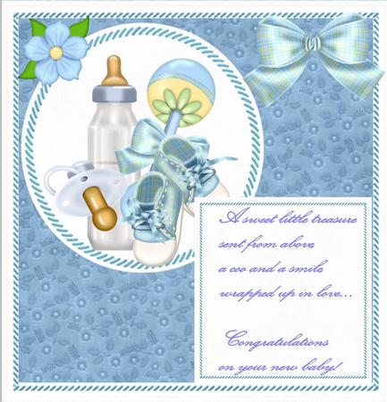 Boys Bottle,dummy,rattle & Booties 8x8 Mini Kit by Julie McGregor