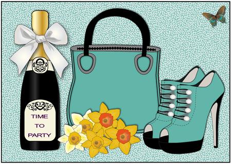 Handbag, Shoes, Daffodils & Bubbly by Julie McGregor
