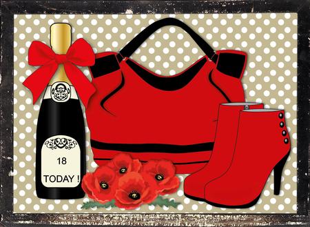 Red Handbag, Boots, Poppies & Bubbly by Julie McGregor