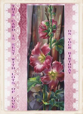 Pink Garden Flowers with Lace A4 by Julie McGregor