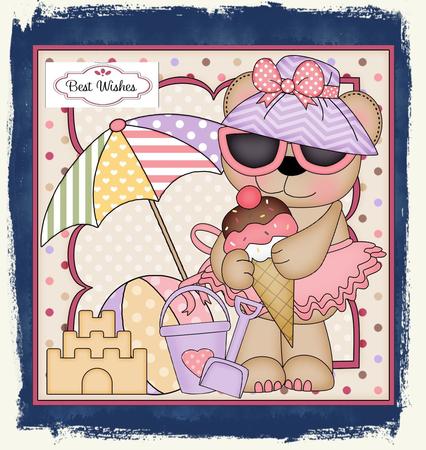 8 x 8 3D Livvy Bear's Ice Cream Mini Kit with 3D Decoupage by Julie McGregor