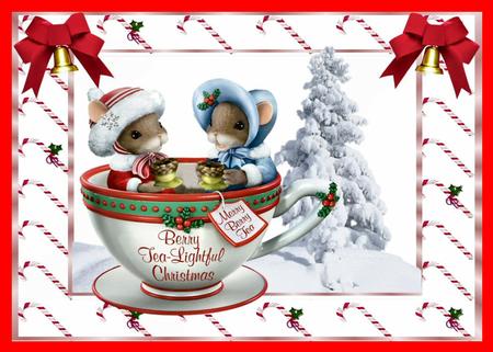 Warmer in Here! Cute Mice in a Teacup A4 by Julie McGregor