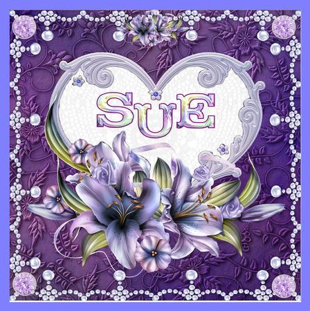 8 x 8 Lily Names a - Z - 'sue' Decoupage Card Topper by Julie McGregor