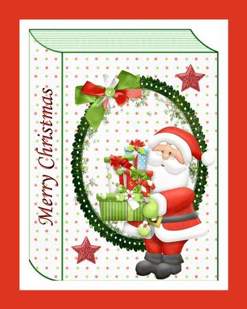 Santa with Presents in Green Frame Book Card by Julie McGregor