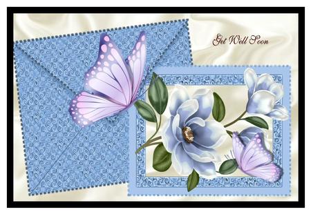 Blue Magnolia on Card & Envelope with Butterfly A4 by Julie McGregor