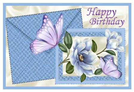 Blue Magnolia on Card & Envelope for Birthday A4 by Julie McGregor
