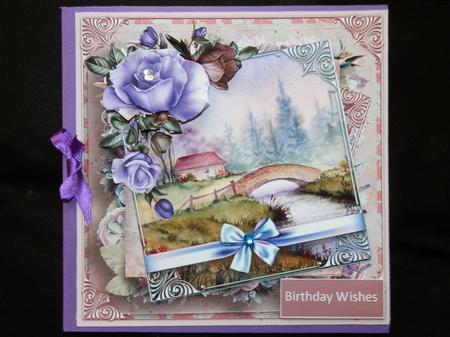 Purple Rose and Bridge Over the River Card by Julie McGregor