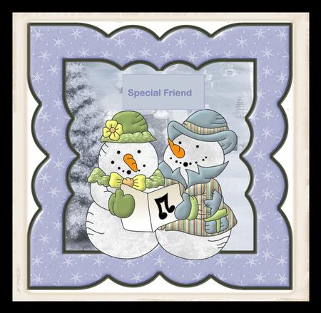 Snowman Carol Singers Card with Decoupage by Julie McGregor