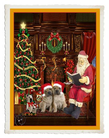 Santa Reading the Twins a Story by Julie McGregor