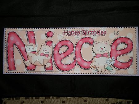 Large Dl Birthday Niece Cat Card & 3D Decoupage by Julie McGregor