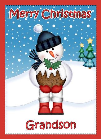Xmas Grandson Snowman 5x7 3D Decoupage by Julie McGregor