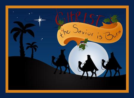 Christ is Born! Three Wise Men in Silhouette A4 by Julie McGregor