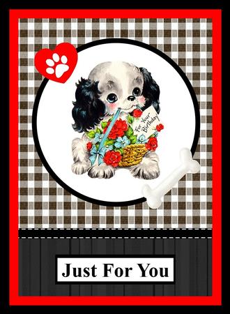 Puppy & Flowers Gingham Birthday Topper & Decoupage by Julie McGregor