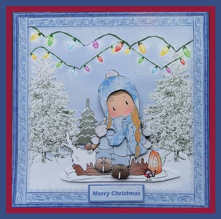 Chloe Sitting on the Yule Log Card with Decoupage by Julie McGregor