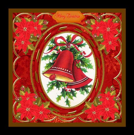 Red Bells 7in Oval Ribbon Decoupage Topper Sheet by Julie McGregor