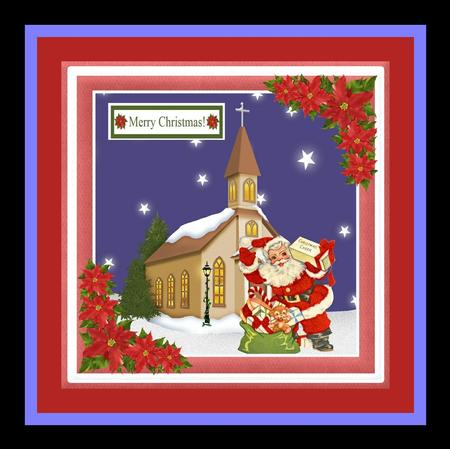 Santa & Church Christmas Night Scene Topper & Decoupage by Julie McGregor