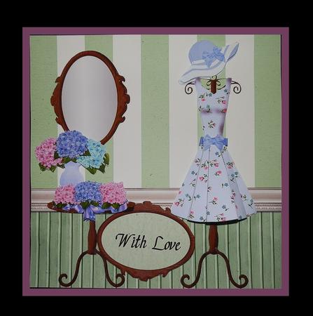 Pink and Blue Floral Folded Skirt Dress Card by Julie McGregor