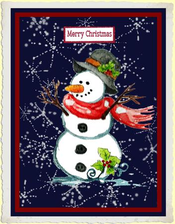 Snowman Under Night Sky by Julie McGregor