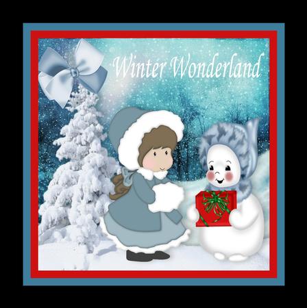 Little Girl with Snowman in the Snow 8x8 by Julie McGregor