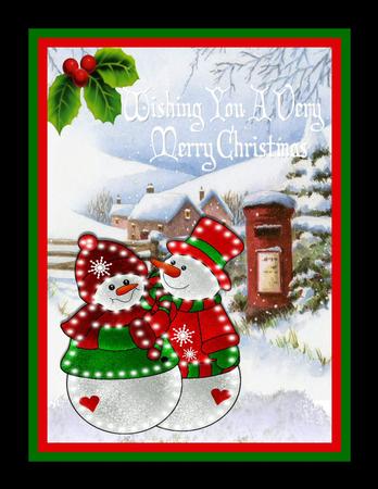 Illuminated Mr & Mrs Snowman in Snow Scene A4 by Julie McGregor