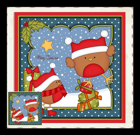 8x8 Xmas Bobbin Robin Presents Mini Kit 3D Decoupage by Julie McGregor
