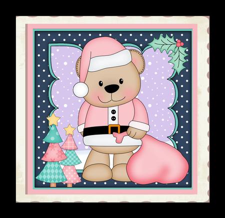 8x8 Xmas Livvy Bear Santa Sack Fight Mini Kit 3D Decoupage by Julie McGregor