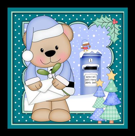 8x8 Xmas Livvy Bear Santa Letter Fight Mini Kit 3D Decoupage by Julie McGregor